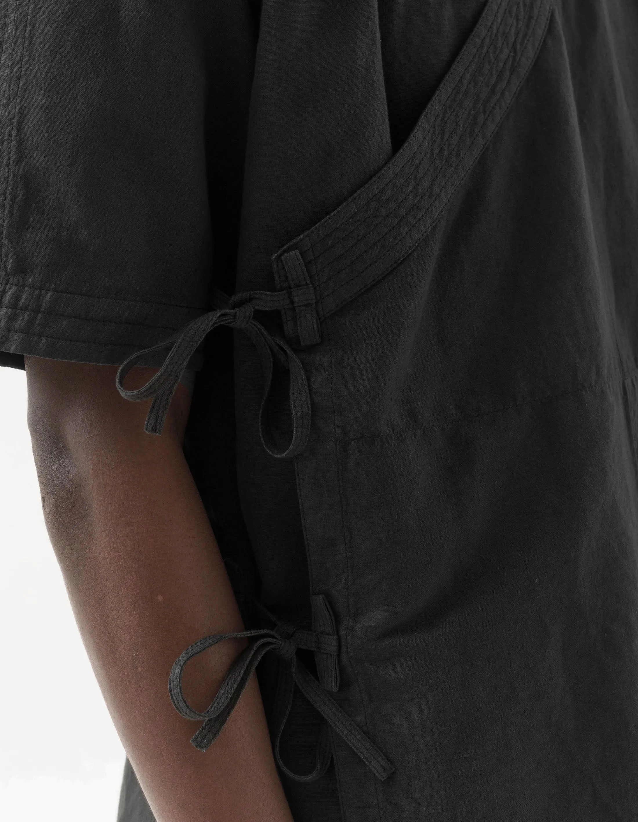 6079 Asym Monk Hemp Shirt Black