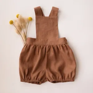 Cocoa Brown Linen Overall Short Romper