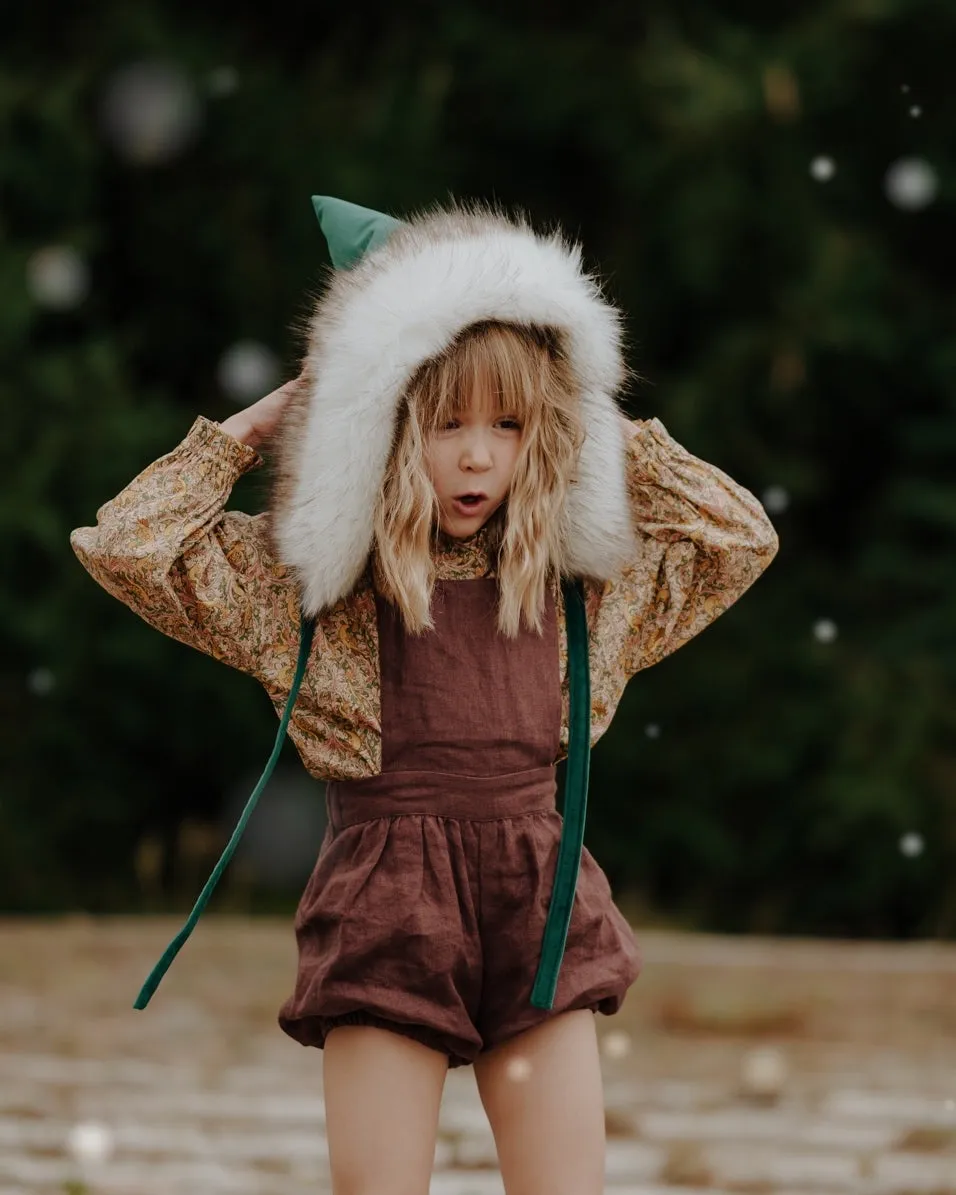 Cocoa Brown Linen Overall Short Romper