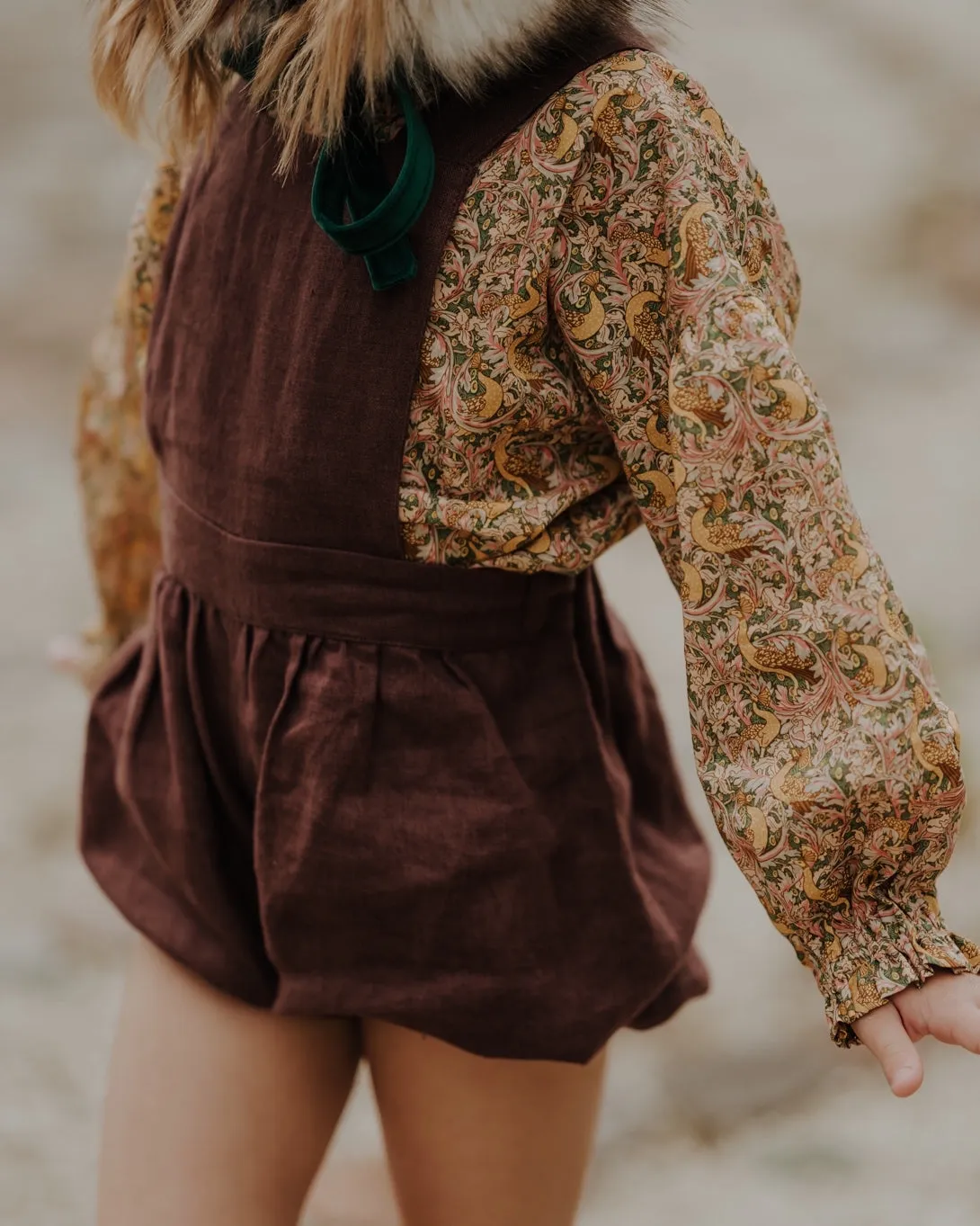 Cocoa Brown Linen Overall Short Romper