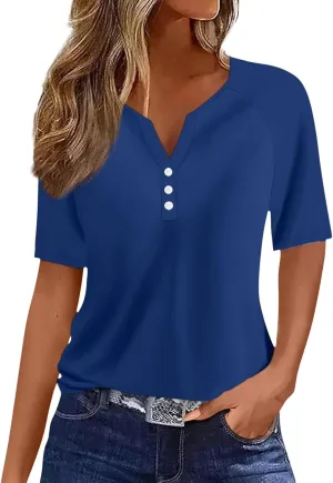 Cute Summer Tops for Women Short Sleeve Button Down Shirts Dressy Casual Business Work Blouses V Neck Collared Tees
