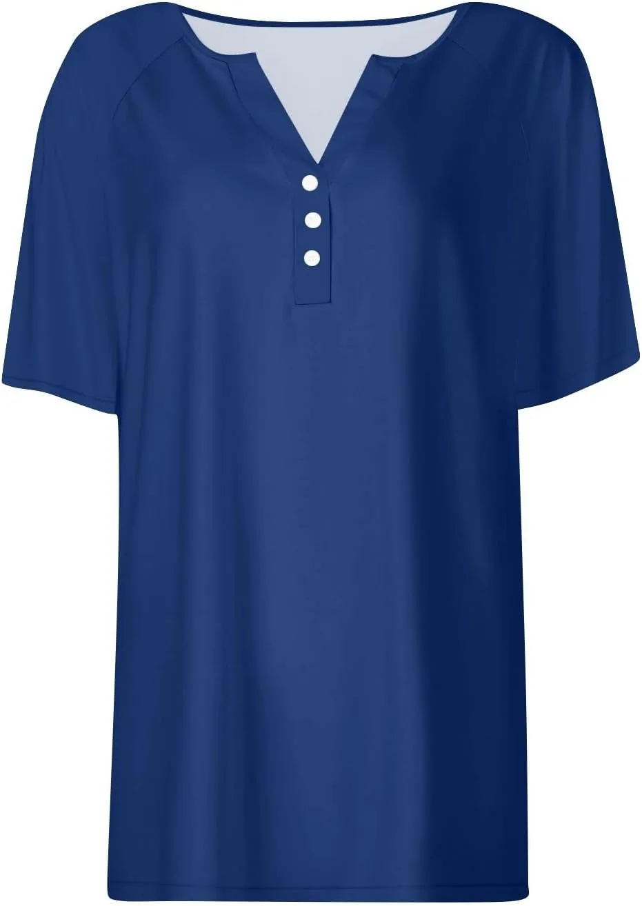 Cute Summer Tops for Women Short Sleeve Button Down Shirts Dressy Casual Business Work Blouses V Neck Collared Tees