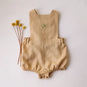 Melon Linen Straps Romper with Initial Embroidery