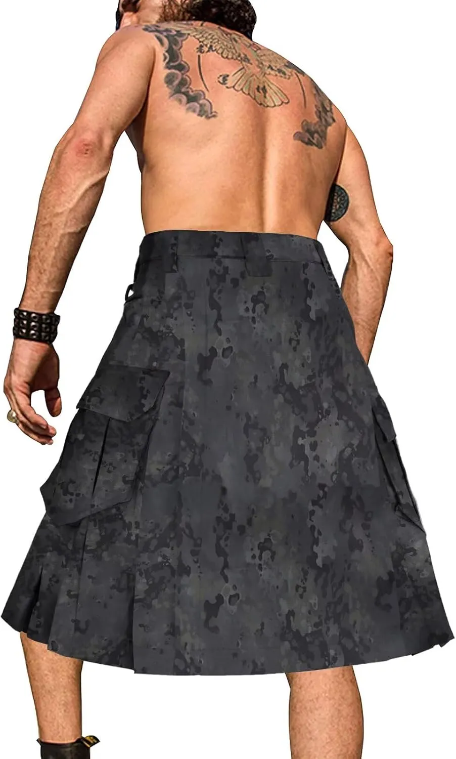 Men's Camo Scottish Outdoor Utility Kilt - 23" Length Pleated Tactical Irish Hybrid Kilt With Pockets