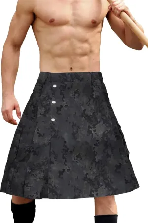 Men's Camo Scottish Outdoor Utility Kilt - 23" Length Pleated Tactical Irish Hybrid Kilt With Pockets