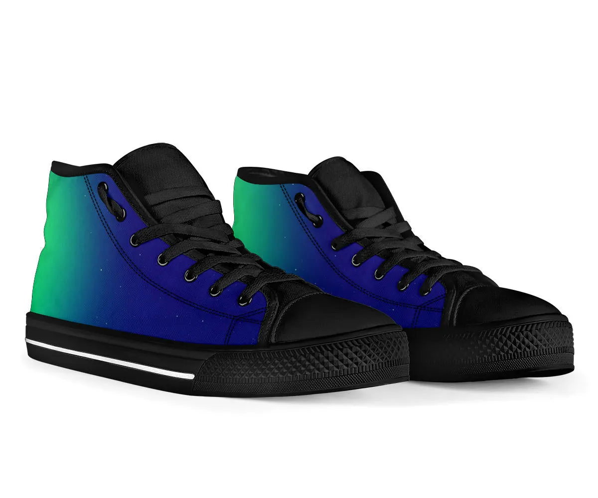 Neon Green Navy Blue Gradient High Top Sneaker Custom Shoes with Black Soles