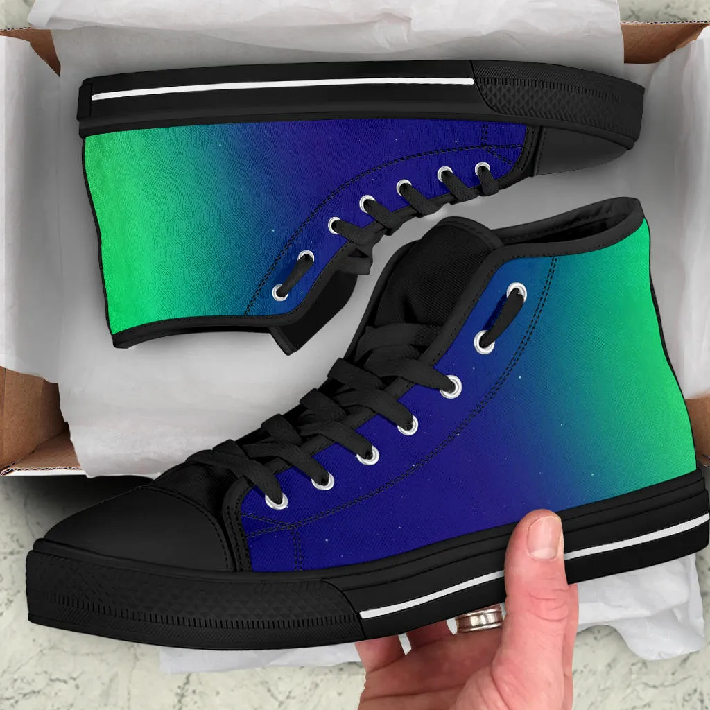 Neon Green Navy Blue Gradient High Top Sneaker Custom Shoes with Black Soles