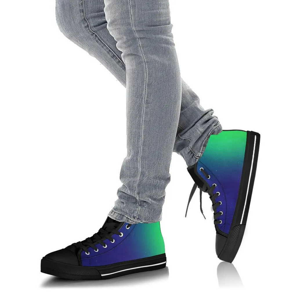 Neon Green Navy Blue Gradient High Top Sneaker Custom Shoes with Black Soles
