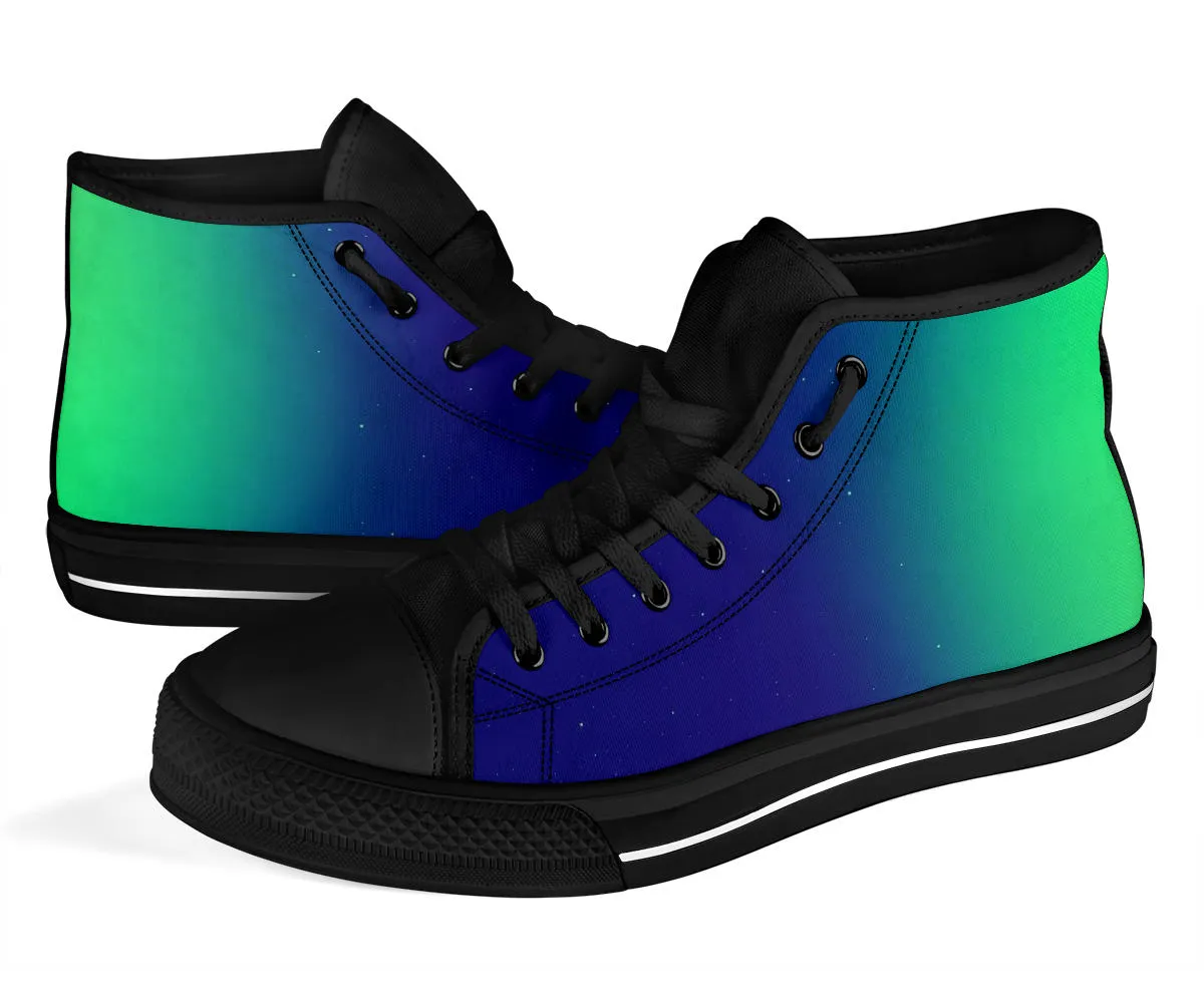 Neon Green Navy Blue Gradient High Top Sneaker Custom Shoes with Black Soles