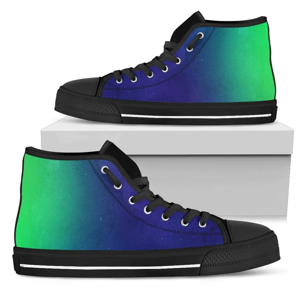 Neon Green Navy Blue Gradient High Top Sneaker Custom Shoes with Black Soles