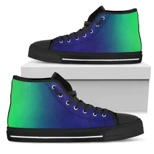 Neon Green Navy Blue Gradient High Top Sneaker Custom Shoes with Black Soles