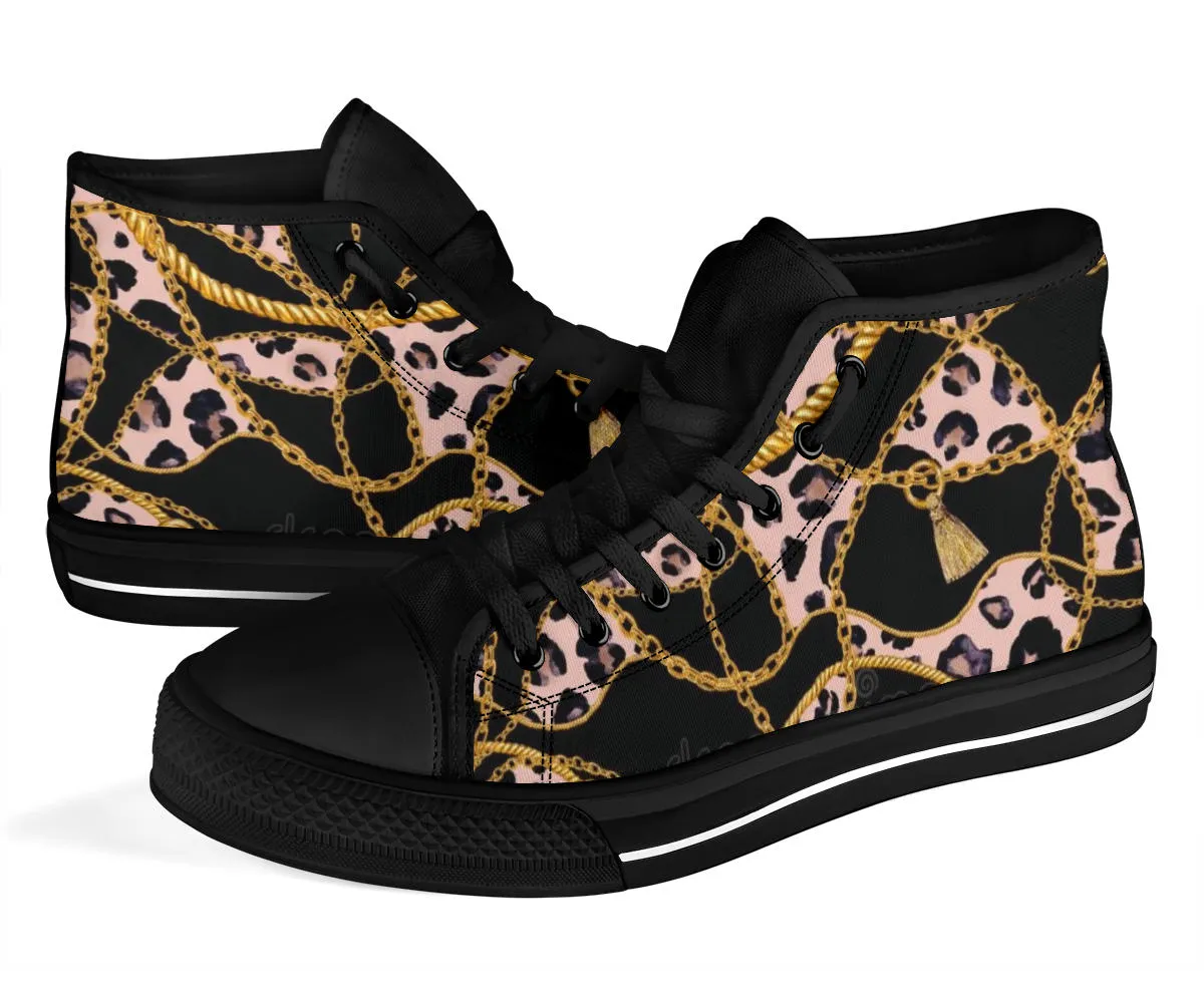 Pink Designer Cheetah High Top Sneaker Custom Shoes with Black Sole
