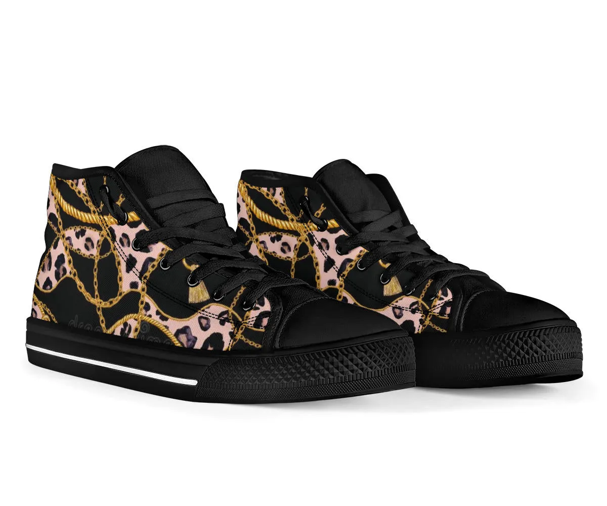 Pink Designer Cheetah High Top Sneaker Custom Shoes with Black Sole