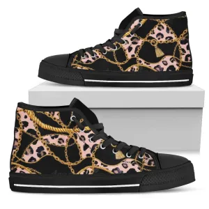 Pink Designer Cheetah High Top Sneaker Custom Shoes with Black Sole