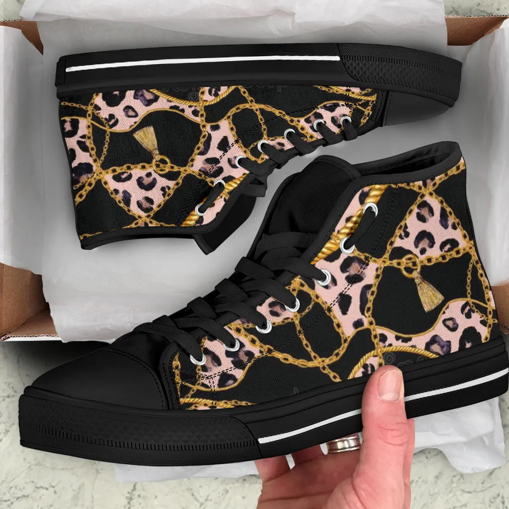 Pink Designer Cheetah High Top Sneaker Custom Shoes with Black Sole
