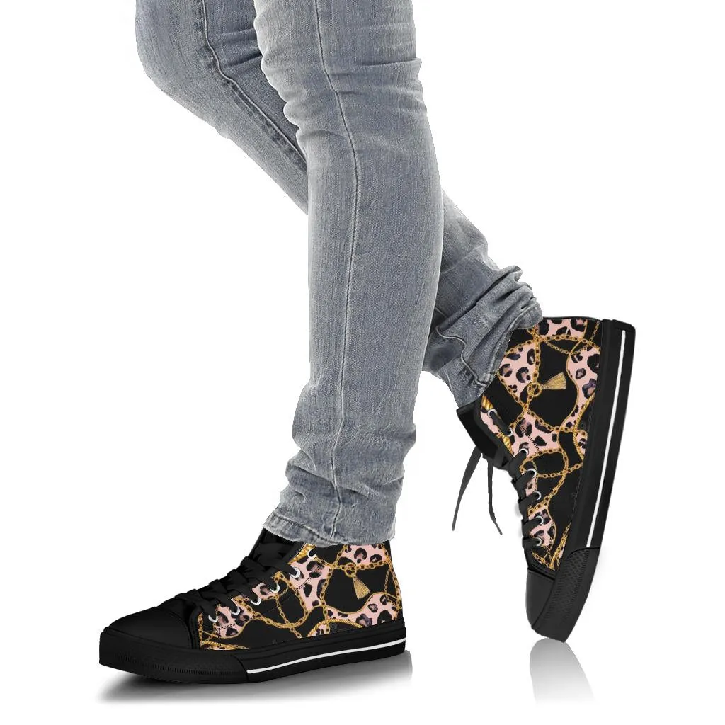 Pink Designer Cheetah High Top Sneaker Custom Shoes with Black Sole