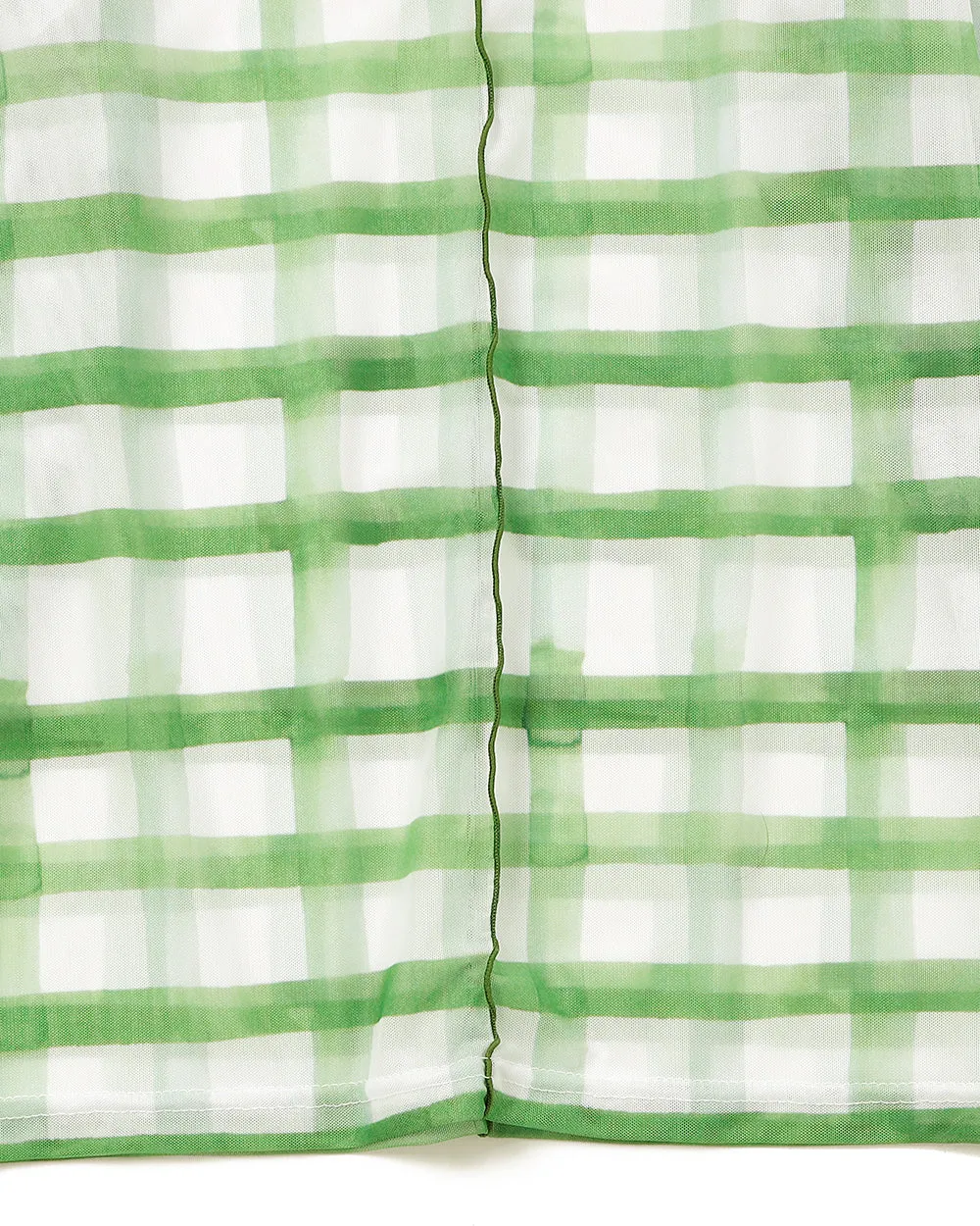 Rough check see-through tops Green (High neck)
