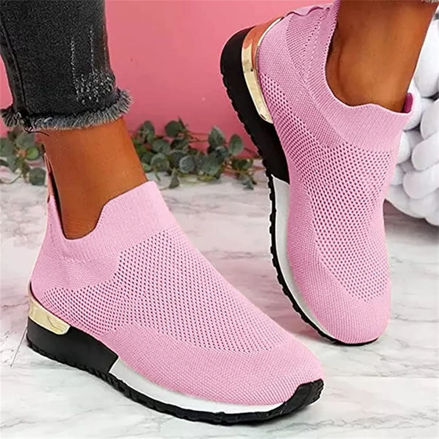 Shoes For Women Sneakers Trendy Slip On Walking Running Shoes Breathable Lightweight Athletic Workout Tennis Gym Sneakers