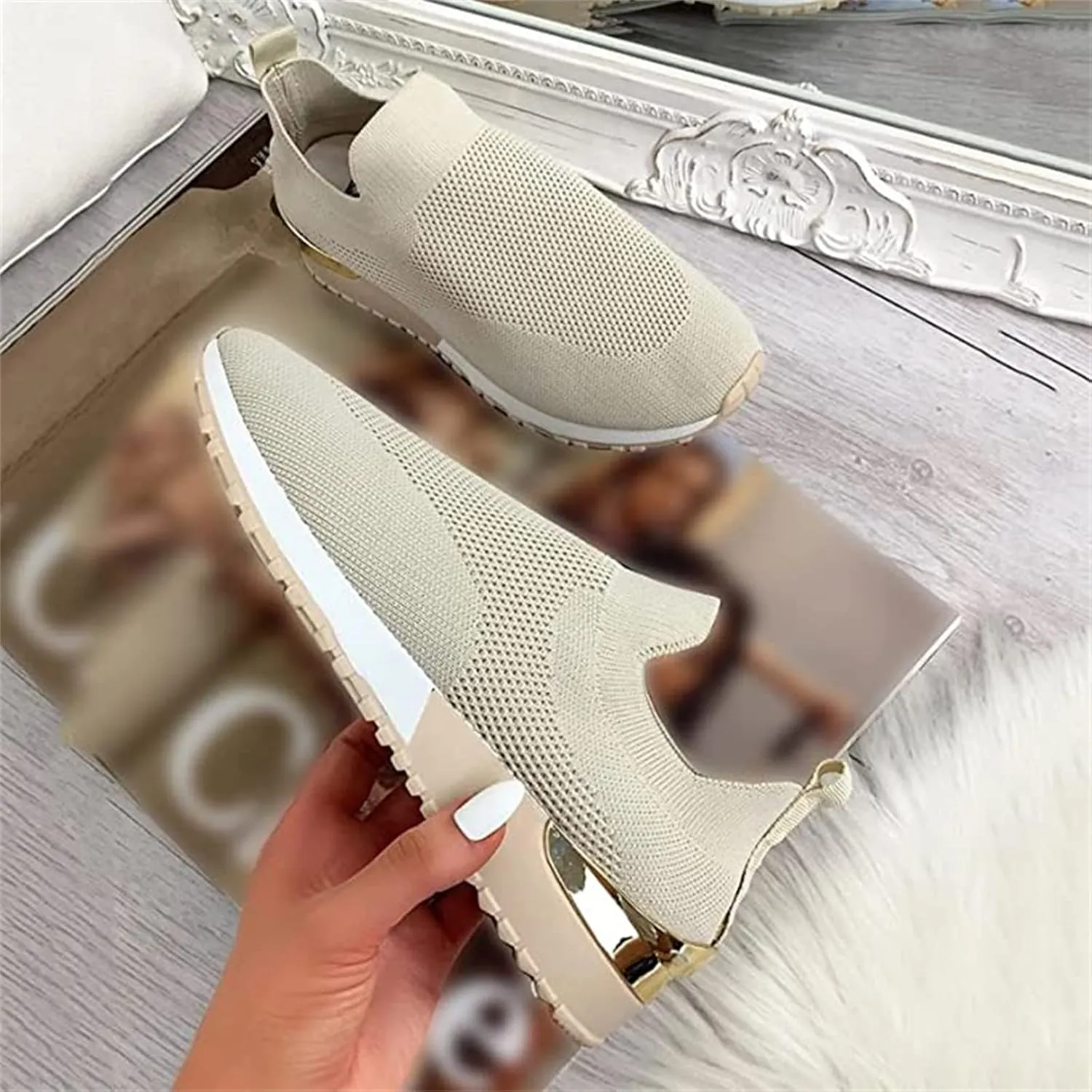 Shoes For Women Sneakers Trendy Slip On Walking Running Shoes Breathable Lightweight Athletic Workout Tennis Gym Sneakers